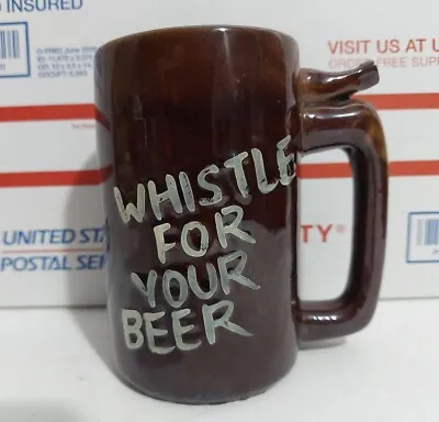 Vintage Whistle For Your Beer Vitamin P Added Ceramic Cup Mug Stein Brown Rare • $7.99