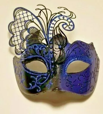 Masquerade Ball Mask Venetian Gems Glitter Blue & Black Party Prom Mardi Gras ++ • $19.98