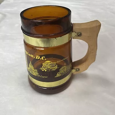 Vintage Siesta Ware Amber/Brown Glass Mug With Wooden Handle Washington DC • $8.99