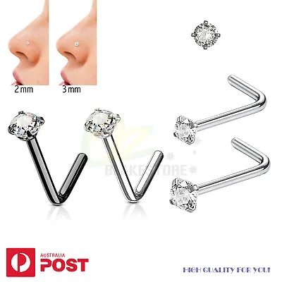 2-5PCs Nose Studs Zirconia Gem L Surgical Steel Ring Bar Body Piercing Jewellery • $4.99