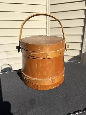 Primitive Vintage Wooden Firkin Sugar Bucket Lidded W/ Handle • $45