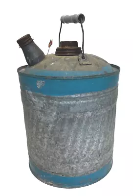 Vintage Gas Can Galvanized Blue Trim Screw Tops Rustic Auto Shop Farm Decor • $40