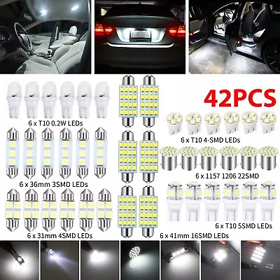 42PCS Car Interior Combo LED Map Dome Door Trunk License Plate Light Bulbs White • $10.98