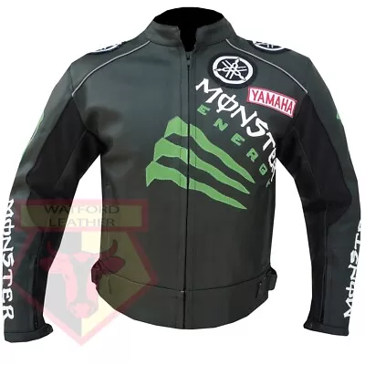 Yamaha Monster Black Motorbike Cowhide Leather Armored Lightweight Jacket • £149.99