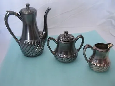 Antique Wilcox Quadruple Silver Plate 3 Pc Set Teapot Creamer Covd Sugar Exc • $39