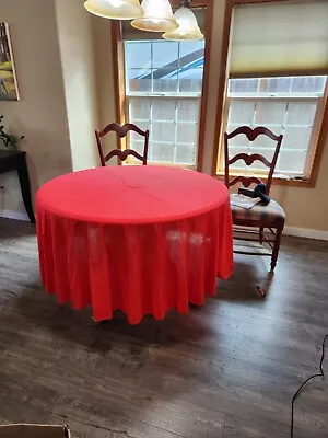 Vintage  Red  Round Tablecloth 90” Light Weight  Fabric Linen • $20