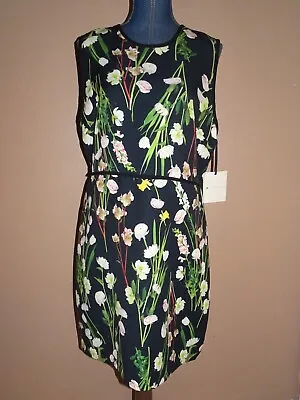 Victoria Beckham Black Multi Floral Shift Sheath Sleeveless Dress Size XL NWT • $20