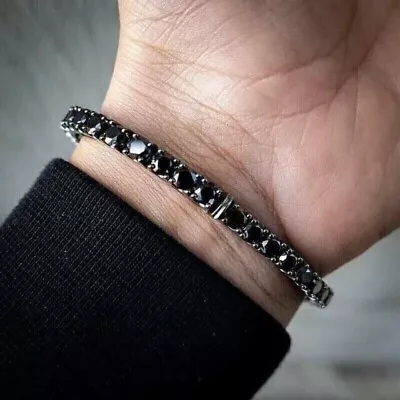 5 Ct Round 4 Mm Lab-Created Diamond Men's Tennis Bracelet 14k Black Gold Plated • $157.50