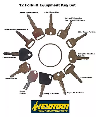 $14.79 • Buy Forklift 12 Key Set Yale Cat Clark Komatsu Toyota Doosan Nissan Hyster JCB Volvo