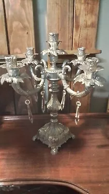 Large 17 1/2  Vintage 5 Arm Candelabra Lamp Silver Tone Elaborate Decorative • $99