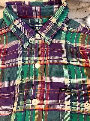 Polo Ralph Lauren Mens  Green / Purple  Plaid Soft Flannel Shirt Medium M • $20