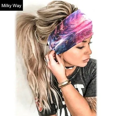 Milky Way Wide Turban Sports Headband Elastic Head Hair Band Stretch Gym Yoga UK • £2.75