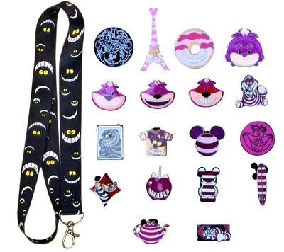 $12.95 • Buy Cheshire Cat Themed Starter Lanyard Set W/ 5 Disney Park Trading Pins ~Brand NEW