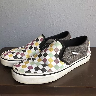 Vans Asher Glitter Checkerboard Slip On Low Top Sneakers Women's 9.5 US Shoes • $24.99