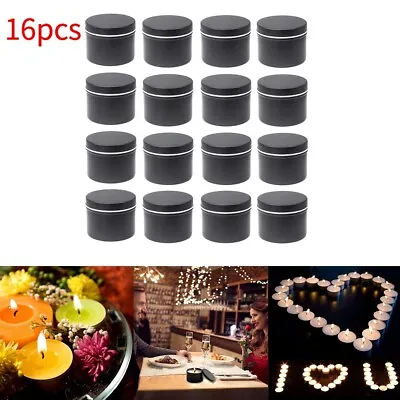 16pcs Round Candle Tins Black Metal Tins For Wax Soy Making Container Jars Gifts • £11.92