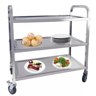 3 Tier Kitchen Trolley Stainless Steel Food Trolley Cart Utility Dining Service  • $84.50