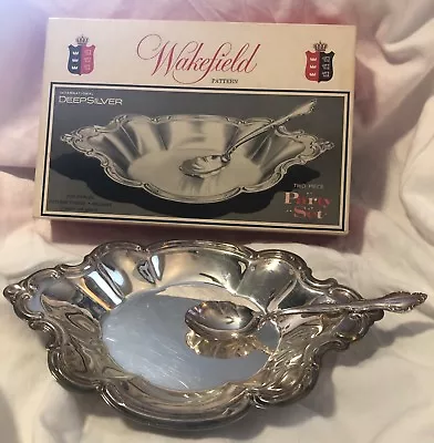 Vintage International Deep Silver Tray & Spoon Serving Wakefield Pattern Bowl • $16.98