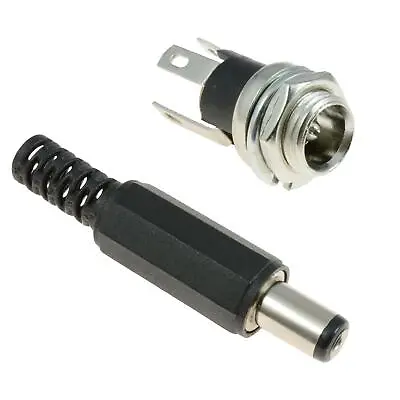 2.1mm X 5.5mm Male + Female Metal Panel Mount Socket Pair Jack Plug DC Connector • £3.09