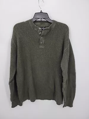 Marc Ecko Shirt Mens XL Green Henley Cotton Long Sleeve Casual Streetwear Y2K • $32.85