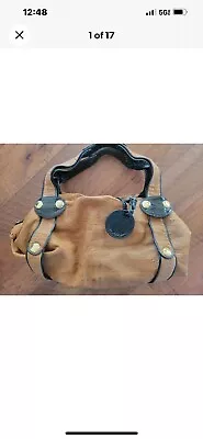 Gustto Shoulder Hobo Large Soft Brown Leather With Black Patent Leather • $34.99