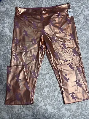 Disney Mickey Mouse Leggings Womens Pink Metallic Rose Gold Official Pants Large • $19.99