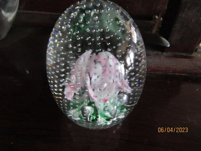 $85 • Buy Large Signed Gibson Paperweight Floral & Bubbles