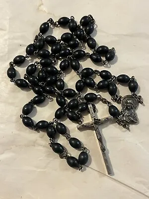 Vtg Catholic Religious Rosary Black Beads W/ Medals Made Italy • $17.50