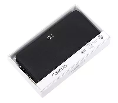 Calvin Klein Men's RFID Leather Zip Around Checkbook Secretary Wallet Black • $64.99