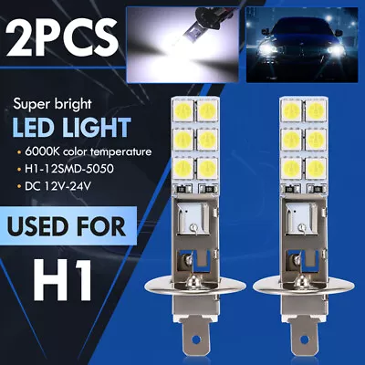 2X Super Bright H1 12-SMD LED Headlight Bulbs Kit Fog Driving Lights 6000K White • $8.59