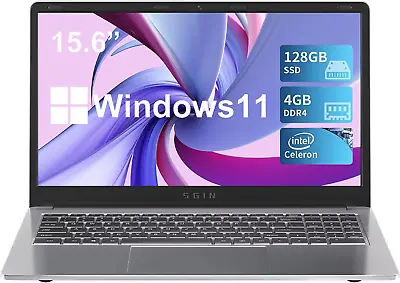 SGIN Slimmer Laptop 15.6  HD 2.8GHz Intel Celeron With 4GB+128GB SSD Sliver 2USB • $179