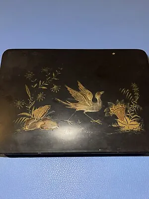 Antique Japanese Lacquer Box Meiji Period Crane And Flower • $100