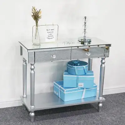 Mirrored Console Table Accent Desk With 2 Drawers For Home Hallway Entryway • $122.98