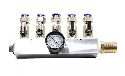 Manifold Vacuum Clamping 5 Port W/ Valves Push Fittings Vacuum Gauge USA Made! • $128.30