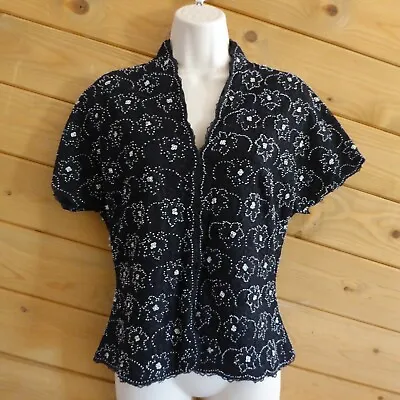 VIE By Victoria Royal Women's 10 L Beaded Lined Blouse Party Shirt Vintage Black • $44.99