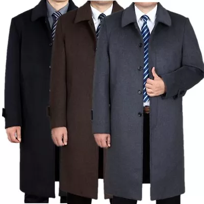 Winter Mens Woolen Cashmere Overcoat Business Leisure Knee Length Coat Jackets • £68.02