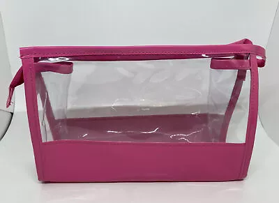 Pink PVC Zip Vinyl Pouch Transparent Clear Travel Cosmetic Toiletry Wash Bag New • $6.69