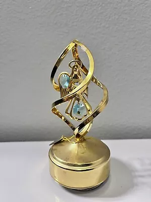 Vtg USA 24k Gold Plated Music Box Angel Crystals • $29.99