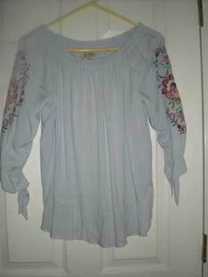 £9.71 • Buy Blouse Peasant Democracy Womens Blue Floral Boho Print Light Flowy  Small NEW