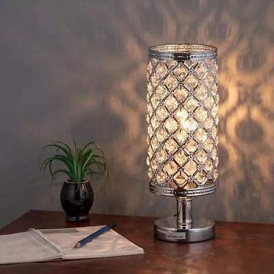 Modern Crystal Table Lamp Bedside Nightstand Desk Lamp Silver For Home Bedroom • $23.99