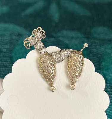 Vintage Jomaz Gold-Plated Filigree Clear Green Rhinestone Poodle Dog • $75