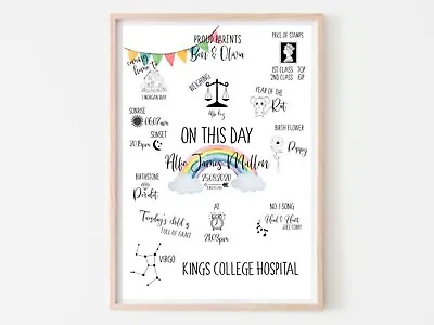 'ON THIS DAY' Prints. Keepsake Baby Girl Boy New Baby Personalised Gifts Prints • £10.99