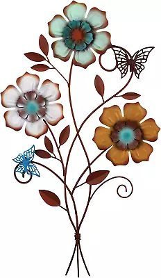 Tricolor Flower Wall Decor Vintage Metal Wall Art Decor Rustic Hanging Wall Flow • $24.70