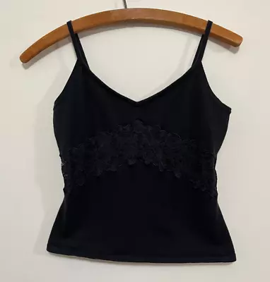 Y2K Vtg Moda International Black Knit Tank W/ Lace XS Camisole Goth Festival • $18.99