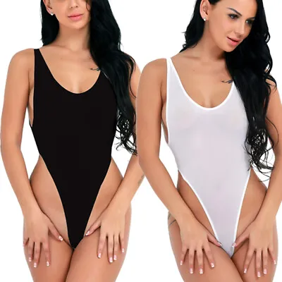 Sexy Womens Bodysuit Bodycon Leotard Jumpsuit Sheer Mesh Rompers Teddy Nightwear • £3.48