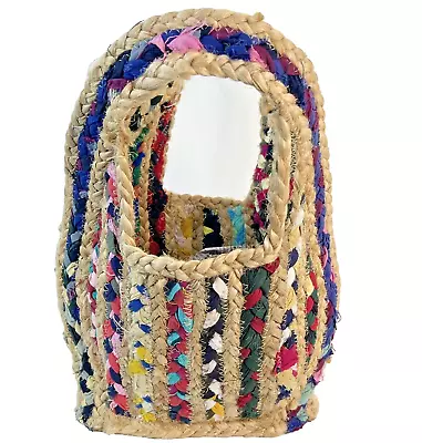 MAGID Woven Jute Tote Bag Multicolor BOHO Beach Market Shopping 13  • $24.99