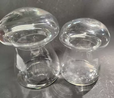 Vintage Libbey Clear Glass Mushroom Terrarium Apothecary Jars W Lids 8  And 6  • $78