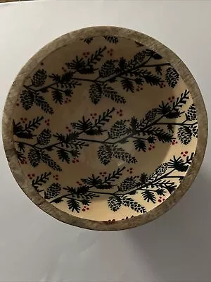 NWT Set Of 4 Creative Co-Op Mango Wood 5  Enameled Pine Holly Rustic Bowls • $17.99