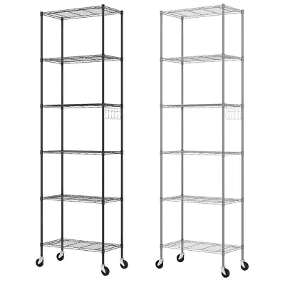 6 Tier Metal Storage Rack Shelving Wire Shelf Kitchen Office Garage UNIT +Wheels • £45.99