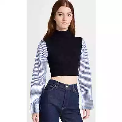 Staud Louisa Cropped Wool And Poplin Turtleneck Top Xs • $85