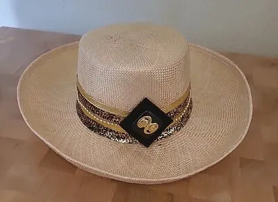 Vintage Michelle McGann By Sonni Straw Hat Gold And Black Bling Hat Band Womens • $19.75